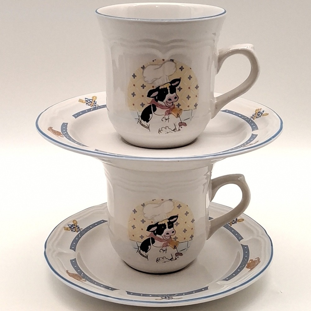 Vintage Newcor Kitchen Kow Teacup & Saucer Set '94 Cow Farmhouse Country Kitchen